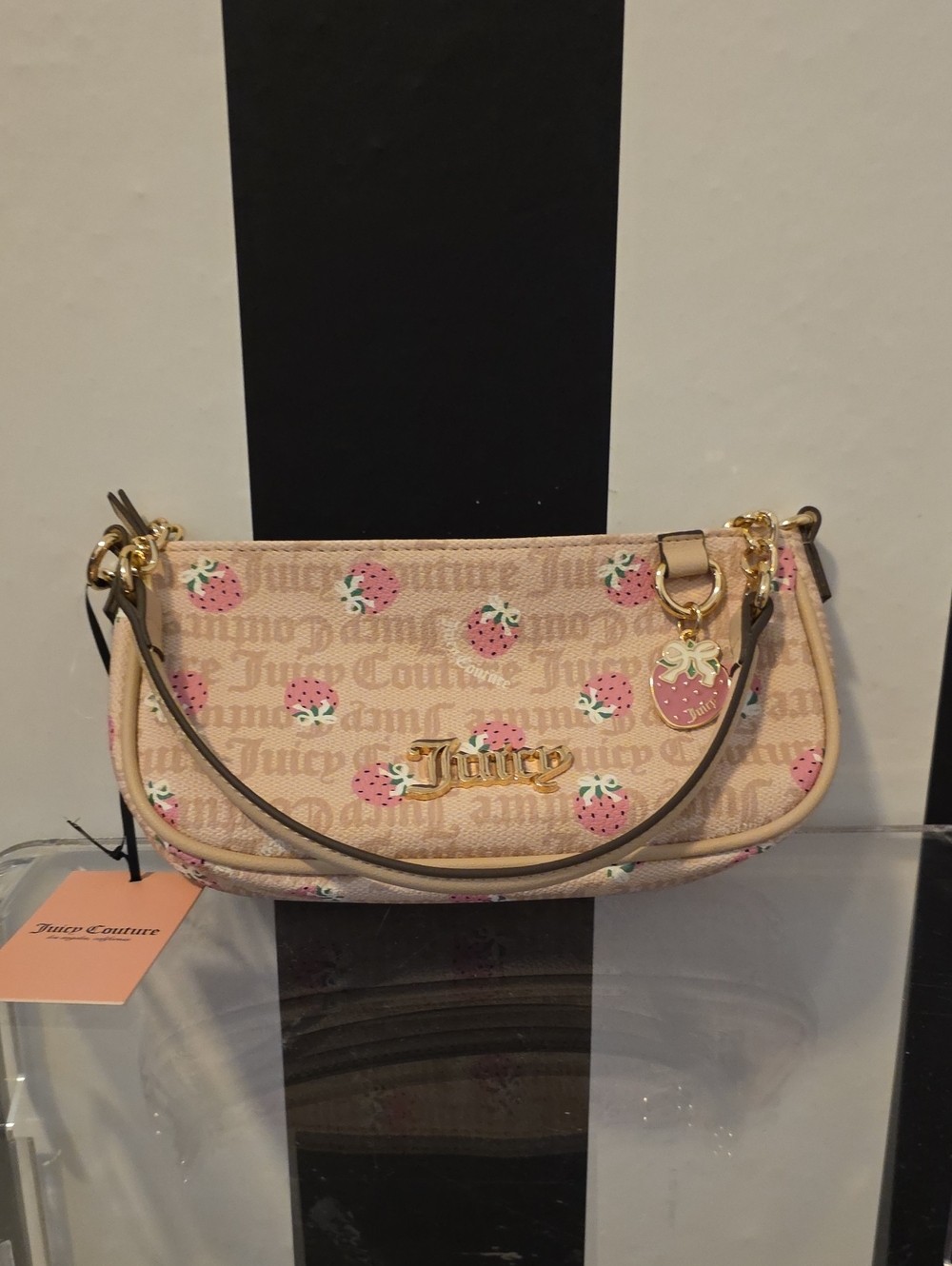 Juicy Couture Beige Pink Strawberry Mini Shoulder Bag